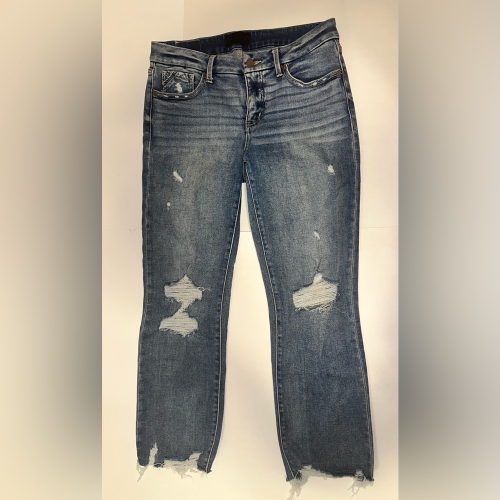 Buckle Black Fit No 53 Cropped Straight Jeans Medium Wash Raw Hem Women’s 28x28